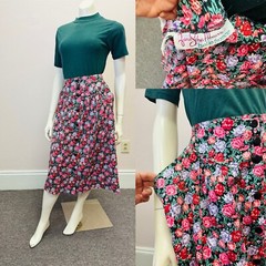 Vintage Jane Schaffhausen For Belle France Floral Midi Skirt Pockets Gunne SZ 8