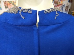 Sydney North designed, Hollywood Glamour, Striking V-neck blue party dress