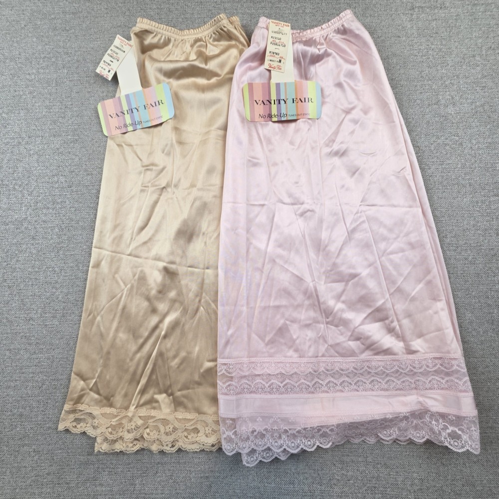 Set Of 2 Vintage 70s Vanity Fair 23″ Half Slips Pink & Beige Women’s Medium NEW