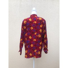 Epitome, Japan vintage red black blue yellow floral rayon button down blouse
