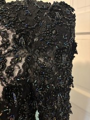 Vintage Oleg Cassini Black Tie Beaded Illusion Gown W/Trumpet Skirt. Size 6 EUC