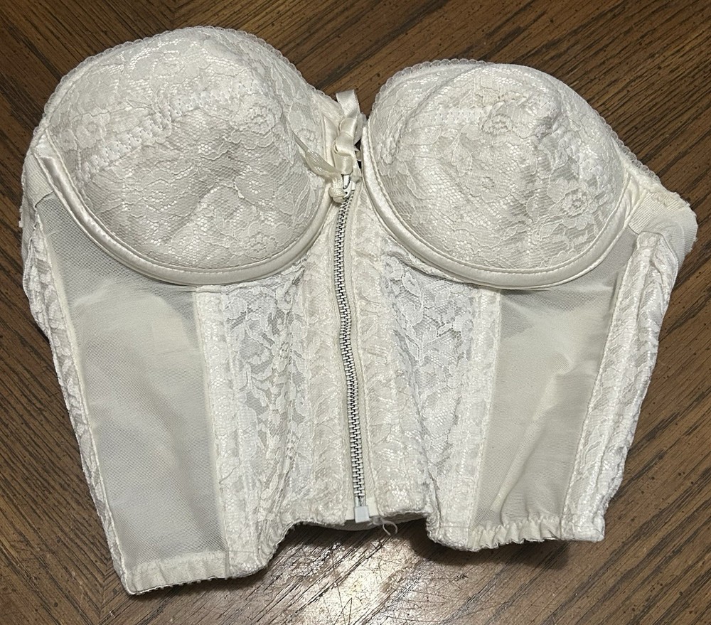 Lovable Little Bear Vintage 32A Body Bra Lace Lingerie Zip Front Corset Look