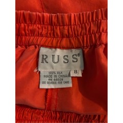 Vintage Russ Womens Red Orange Silk Elastic Waist Straight Leg 8 Pants Pockets