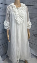 VTG Carol Brent Bridal White Lace Chiffon Peignoir Robe Nightgown Negligee Set