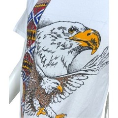 Vintage White 1998 DIAMOND DUST Eagle Totem Pole Tee Size MD
