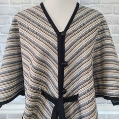 Vintage 60s 70s Butte Knit Striped Poncho Striped Retro Free Size Lagenlook