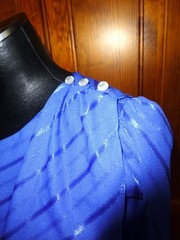 VTG 70s 80s Royal Blue Ribbon Stripe Poly Knit Cocktail Secretary boho Dress