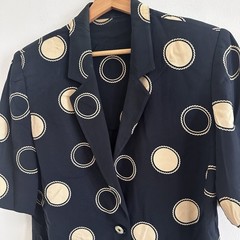 Vintage 80’s Burberrys Spain Short Sleeve Blazer Jacket Navey & Cream Rope Polka