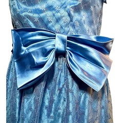 Vintage 70s 80s Maxi Dress Romantic Blue Satin Lace Cottagecore Puff Sleeve Gown