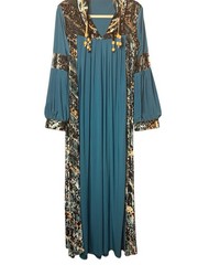 Vintage 70/80s Kaftan Teal Beaded Leopard Dress Hippie Festival Kaftan Sz M