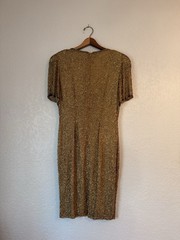 Vintage Black Tie Gold Beaded Silk Cocktail Dress Size 6 – Beaded Sheath Glam