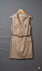 Liz Claiborne Woman Khaki Safari Shirt Dress Belted Utility Mini Tan 14W