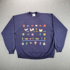 Vintage Hanes Activewear Navy Blue Country Farm Graphic Sweatshirt XL USA Fabric