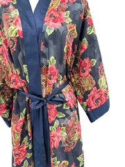 Vintage 80s VS Gold Label Poly Chiffon Floral Brocade Jacquard Kimono Robe