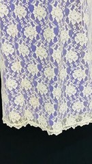 Vintage 1960s purple white lace formal dress, S sleeveless high waist