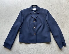 Vintage Orvis Navy Blue Polyester & Wool Blend Cropped Single Breasted Coat Sz 6