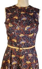 VTG 70’s original sleeveless midi cotton oriental fan botanical print Sz 4-6