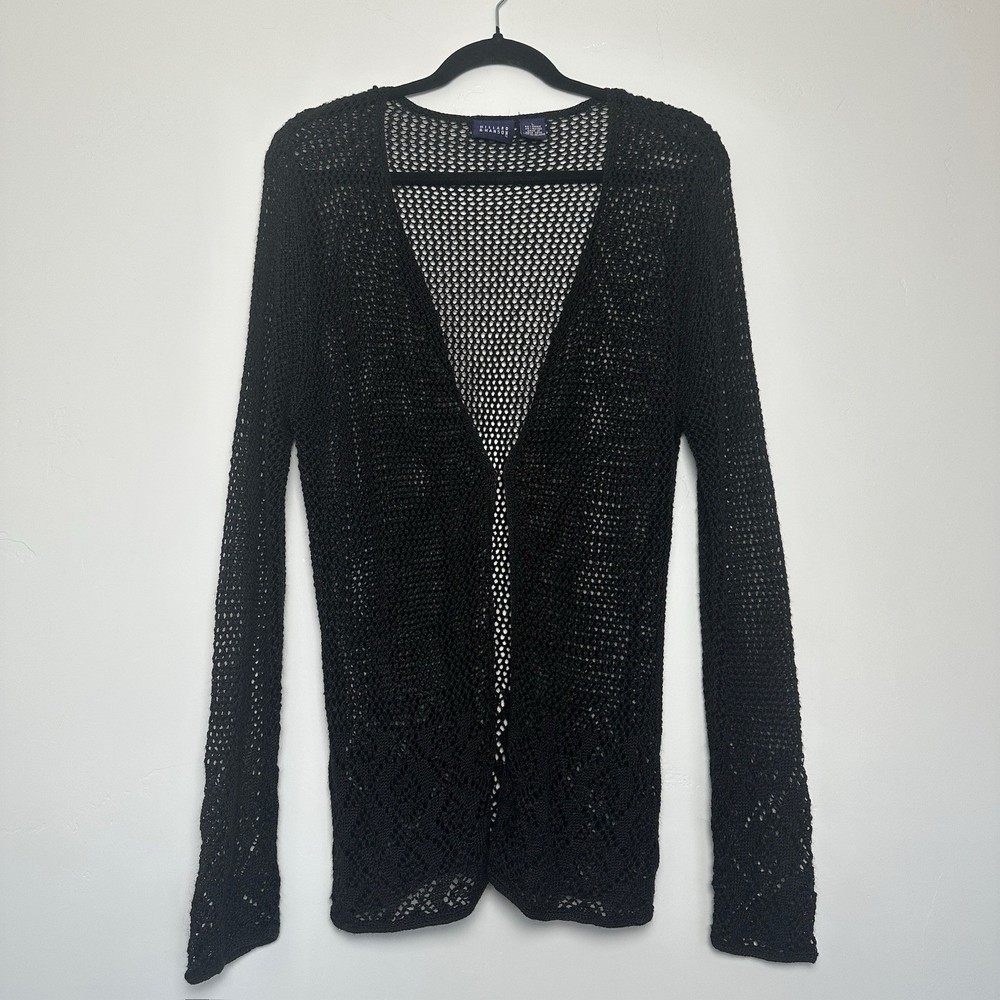 Hillard & Hanson Size L Vtg Women’s Crochet Cardigan Black Ramie/Rayon Blend