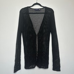 Hillard & Hanson Size L Vtg Women’s Crochet Cardigan Black Ramie/Rayon Blend