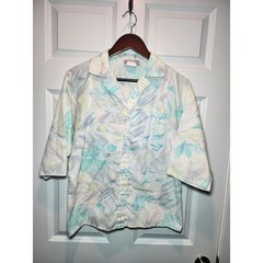 Vintage 80s Cabrais Tropical Pastel Floral Shirt Women’s L Made in USA