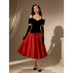 Vintage Old Hollywood Style Satin Dress Holiday Party Retro Glam Coquette