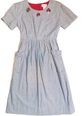 Leslie Lucks Vintage American Design Cotton Dress Denim Stripe Womens 8 Nautical