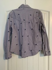 Vtg ROUGHRIDER By Circle T Western BUCKING BRONCO Button Up Shirt Women’s M Blue