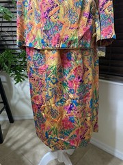 New Jodi Scott York Abstract Floral Multicolor Blouse Skirt Vintage 14W 2 Piece