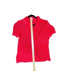 VTG NaMa CA Blouse Sheer M Red Polka Dot Ruffle Pinup Rockabilly Americana Retro