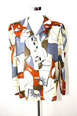 Feminine VTG CUSTOM MADE Woman’s Silk Top Blouse Sz. XL Abstract Heritage #02