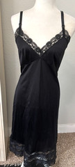 Vtg Sz XL 24 MOVIE STAR USA Black Nylon Lace FULL SLIP Retro SILKY Long Dress