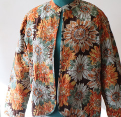 Vintage Embroidered Anu Jacket 100% Pure Silk, Orange, Gray, Brown Floral Sz Med