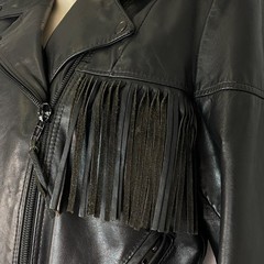 Vintage black leather fringe jacket women’s S M moto rocker biker TAURUS