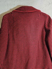 Vintage 60s PENGUIN FASHION Wool Overcoat Black Red Check Womens Sz 12 Button-Up