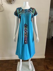 1970s San Antonino Oaxacan Huipil Dress Cotton Hand Embroidered Mexico S VTG
