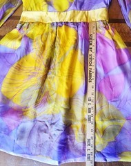 Vintage 60s Burke-Amey Floral Print Silk Chiffon Dress SM Yellow Purple COUTURE