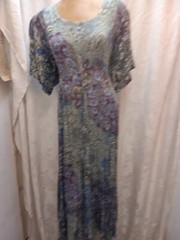 1980’s Gray Blue Purple Soft Rayon Romantic Dress by Nostalgia Size Medium