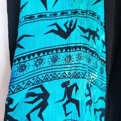 Vintage Sharon Anthony Cardigan Small Rayon Black Teal Tribal Ethnic Art To Wear