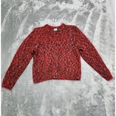 Vintage 90s Paul Et Duffier Sweater Womens S Red Speckled Mohair Blend Cardigan