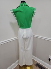 VTG’70s Melissa Lane Green White Nautical Wide Leg Jumpsuit Retro Mod Disco