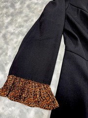 Dana Kay Blazer 16W Black Button-Up Ruffle Animal Print Cuff