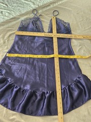 Vintage Feather Bed Intimates Blue Satin Finish Lace Chemise Nightgown M