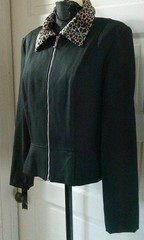 90’s CITY TRIANGLES Black Zip Up Animal Print Suit Jacket Blouse Top 13