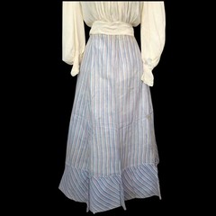 Antique 1900s Edwardian Victorian Blue Striped Work Chore Maxi Skirt Uniform