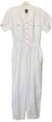 Vintage ‘80’s Lizsport Short Sleeve Jumpsuit With Elastic Waist White Size L