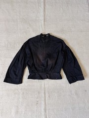 1870s 1880s Victorian Antique Pagoda Sleeve Black Silk Blouse Women’s XS S