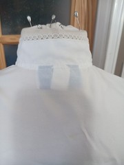 Vtg Blouse High Neck Ruffle Front White Sz M Poet Lace Trim Union Label Jabot