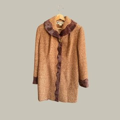 Rich Auntie Coat Pengcheng Vintage Faux Fur Trim Boucle Coat Brown Beaded