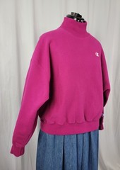 Vtg Champion Magenta Reverse Weave Mock Turtleneck Sweatshirt Chest Logo Size L