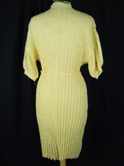 Vtg 60 Lemon Yellow Hand Knitted Acrylic Sheath Dress & Belt-Bust 50/L-XL